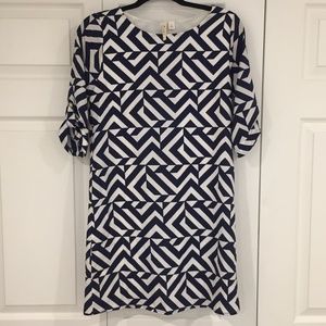 Navy Blue Chevron Pattern Shift Dress by miami